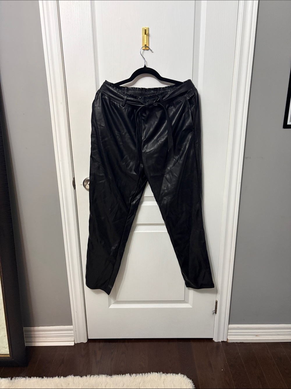 Mexx Black Faux Leather Women's Jogger Trousers
